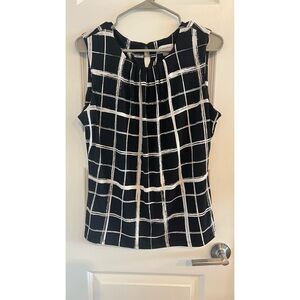 Calvin Klein Black and White Grid Sleeveless Blouse